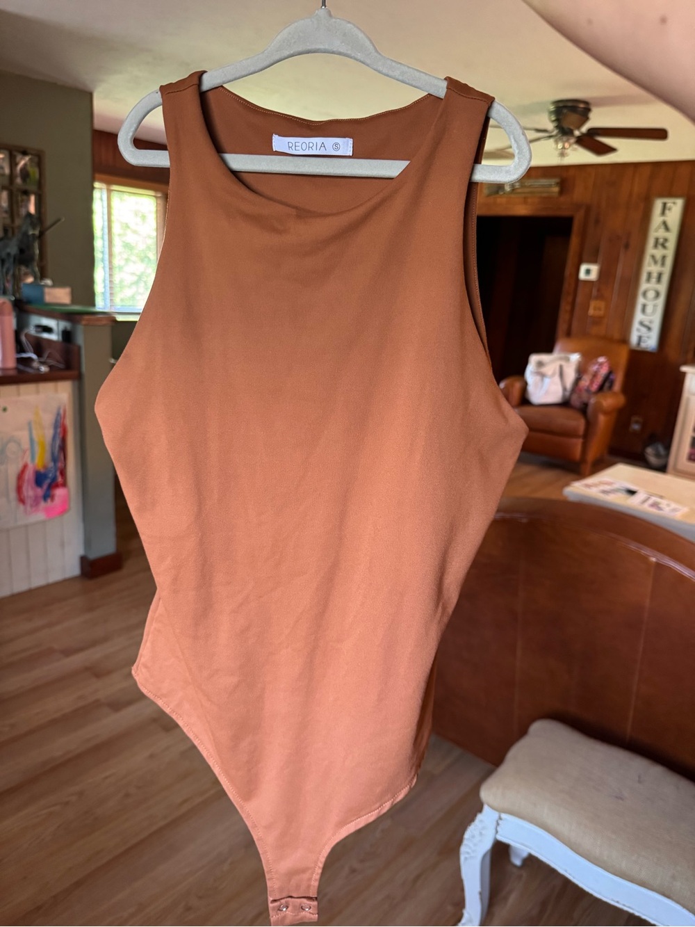 REORIA Women's Rust High Neck Halter Bodysuit